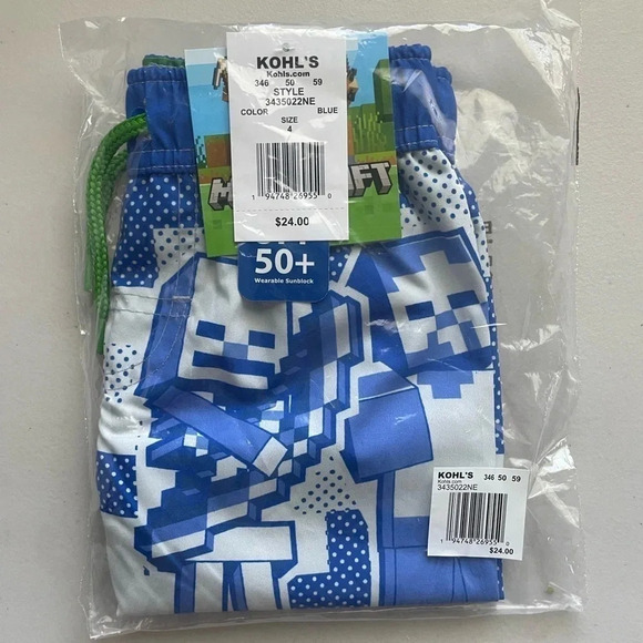 Boys Minecraft Swim Trunks Size 4 - New with Tags! Blue and green - Picture 4 of 5